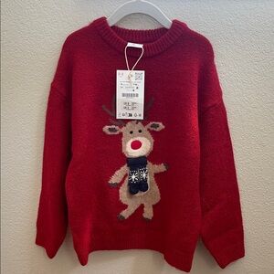 Red Holiday Reindeer Knit Sweater - Kids